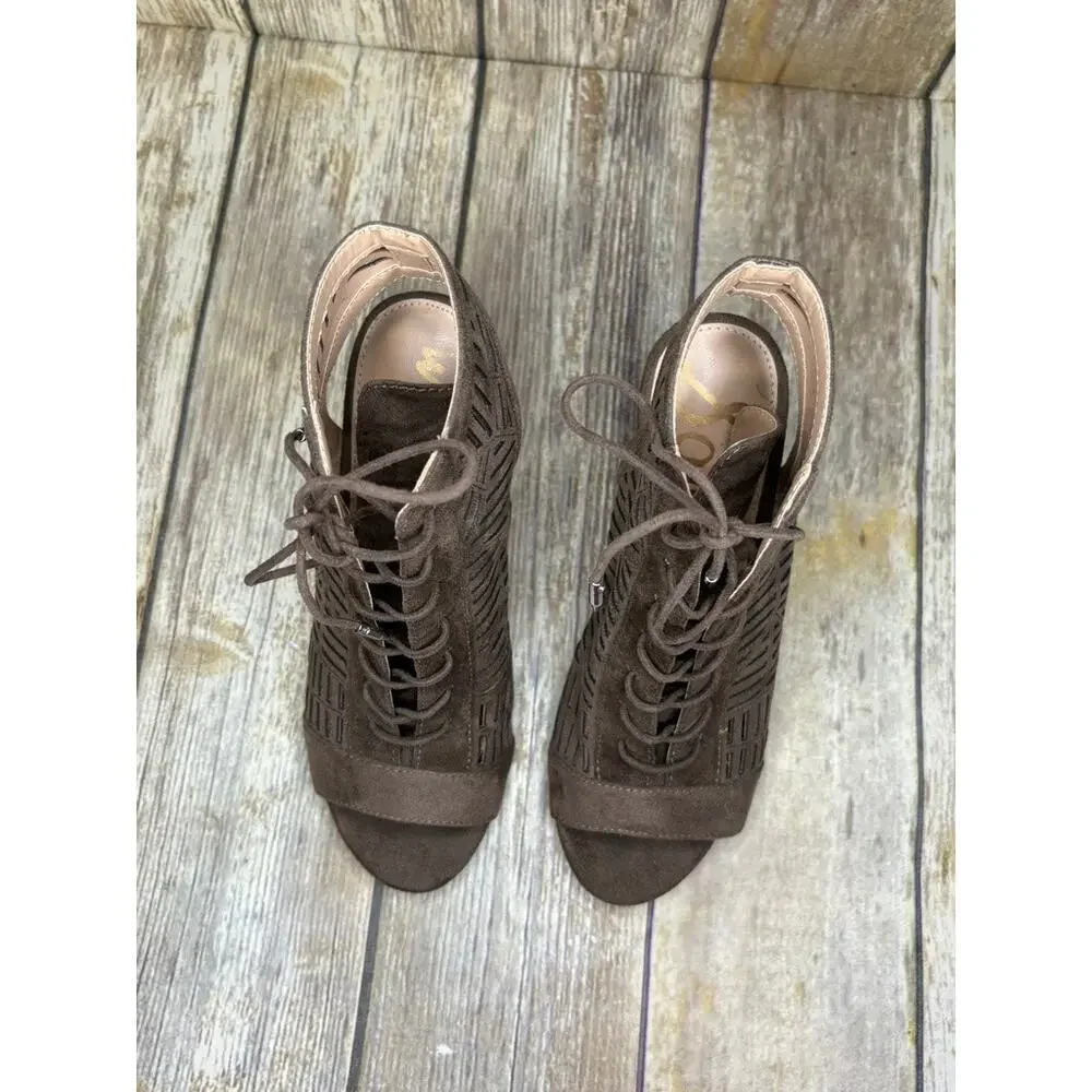 Sam Edelman Rocco Boho Hippie Vegan Leather Lace Up Block Heels‎ Womens Sz 6.5